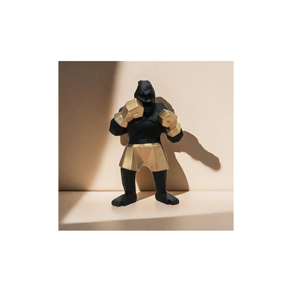 Statue Gorille Boxeur en Résine Noir & Or - Style Unique