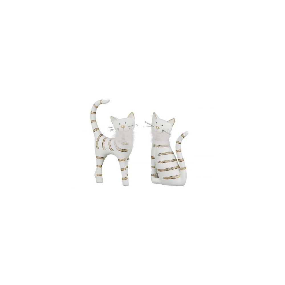 Figurine chat doré et blanc