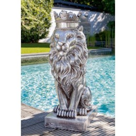 Sculpture lion argent sur socle