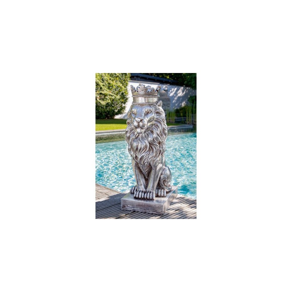 Sculpture lion argent sur socle