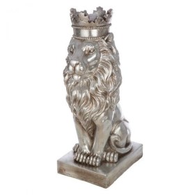 Sculpture lion argent sur socle