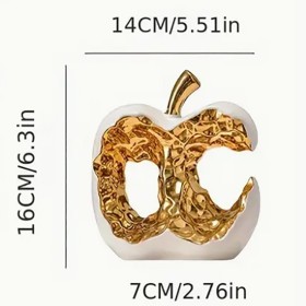 Sculpture artistique de pomme abstraite en céramique blanche et dorée