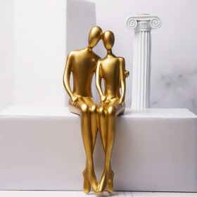 Statue de Couple Dorée d'Art Abstrait