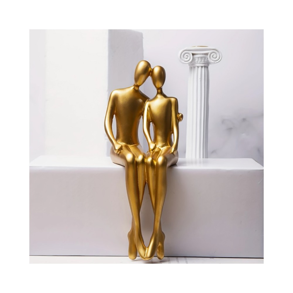 Statue de Couple Dorée d'Art Abstrait