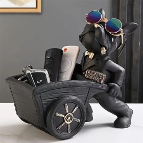 Chien Bulldog avec Lunettes & Chariot