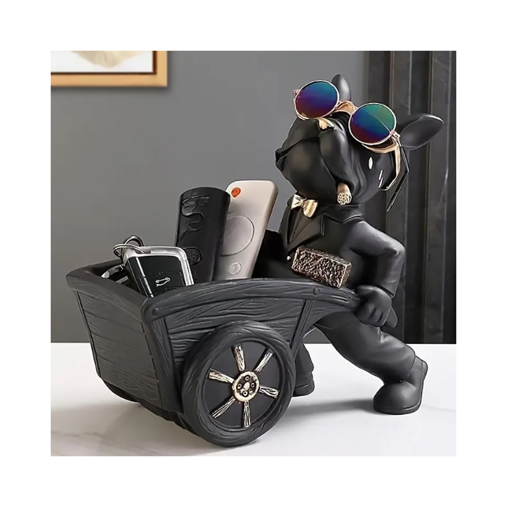 Chien Bulldog avec Lunettes & Chariot