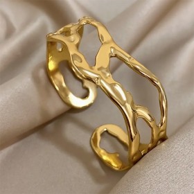 Bracelet manchette ouvert en acier inoxydable doré