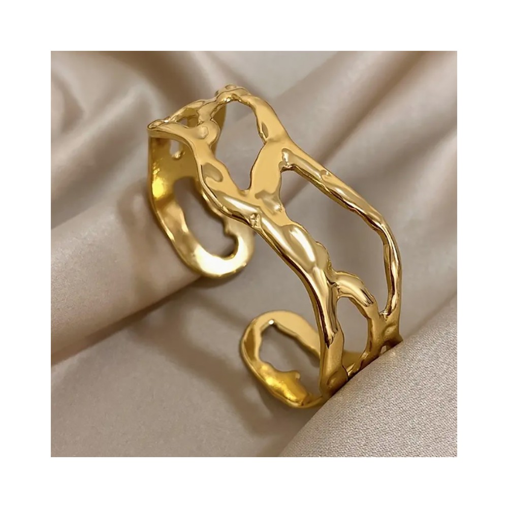 Bracelet manchette ouvert en acier inoxydable doré