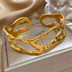 Bracelet manchette ouvert en acier inoxydable doré