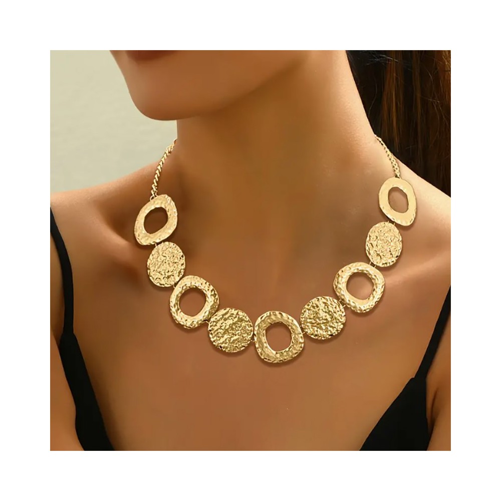 Collier en Métal Doré Superposé pour Femmes avec Pendentifs