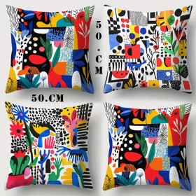 4 Housses de coussin - Ensemble Coloré Motif Géométrique