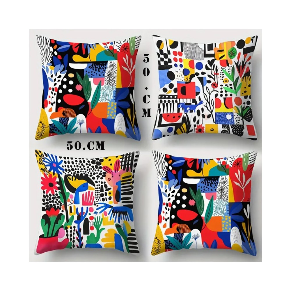 4 Housses de coussin - Ensemble Coloré Motif Géométrique