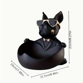 Sculpture de bulldog français en résine avec des lunettes et un nœud papillon doré