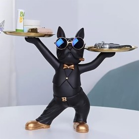 Bulldog Statue Tray, Résine, Style Classique