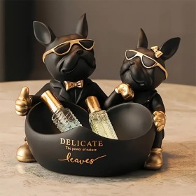 Plateau de Statue de Bouledogue en Résine Classique