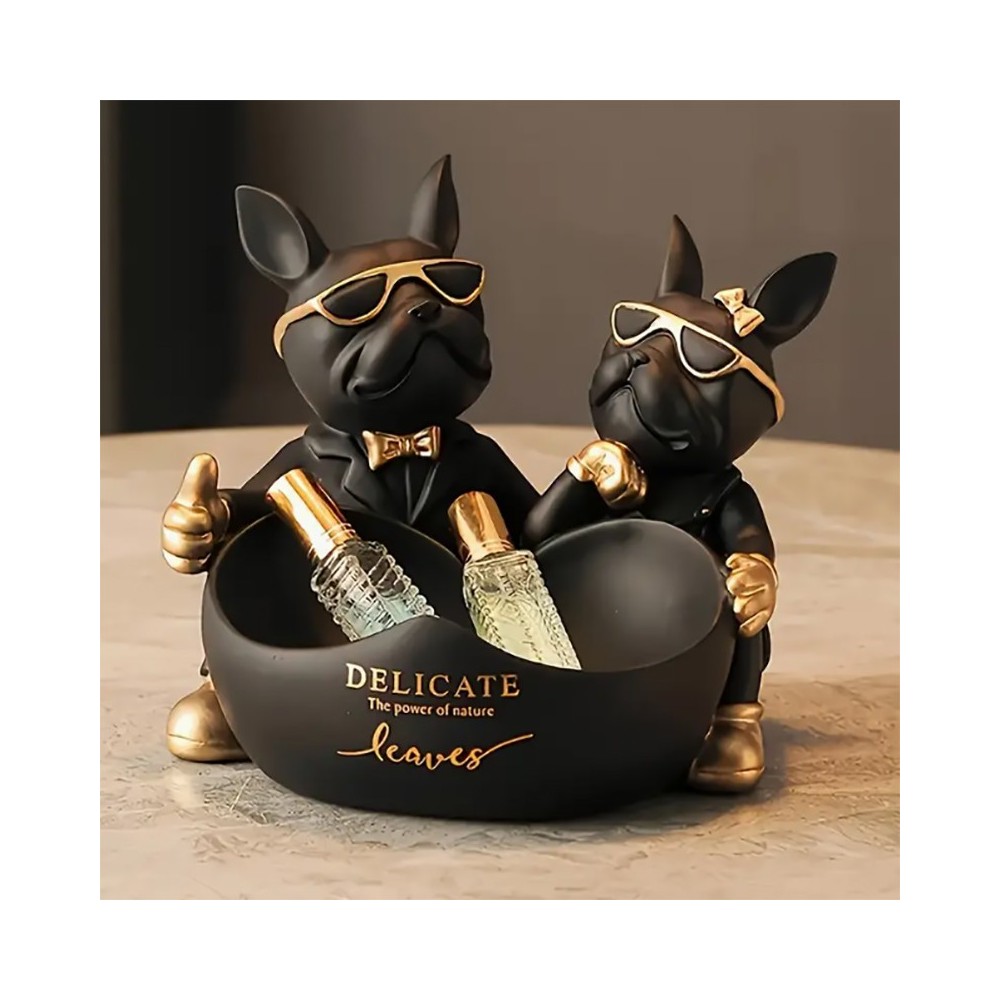 Plateau de Statue de Bouledogue en Résine Classique