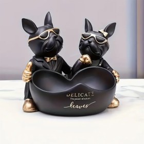 Plateau de Statue de Bouledogue en Résine Classique