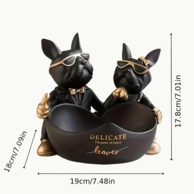 Plateau de Statue de Bouledogue en Résine Classique